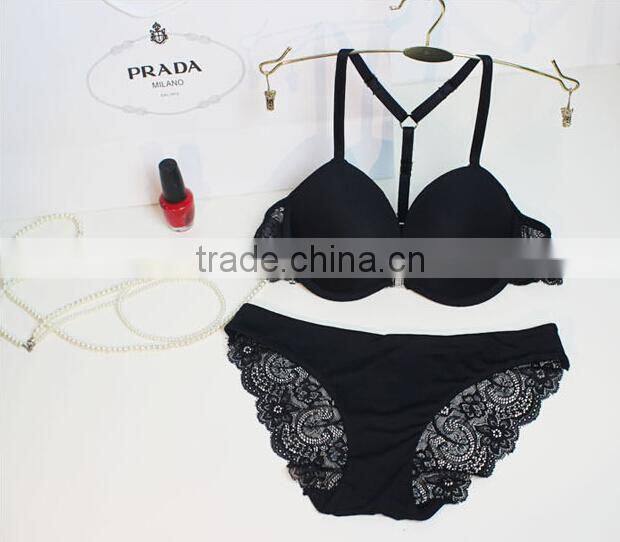 sexy front closure push up sexy ladies seamless lace bra set