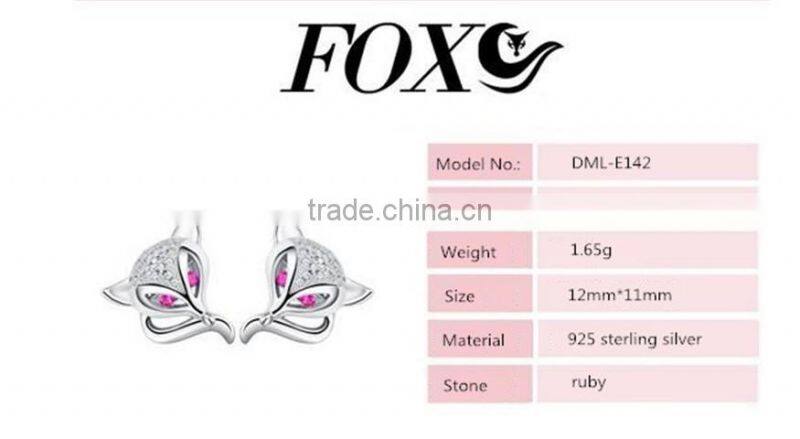 925 Sterling Silver ruby fox stud earrings jewelry