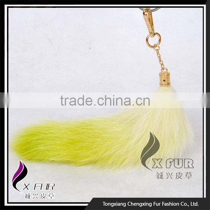 CX-R-34B Wholesale Custom Fashion Dip Dying Fox Fur Metal Keychain