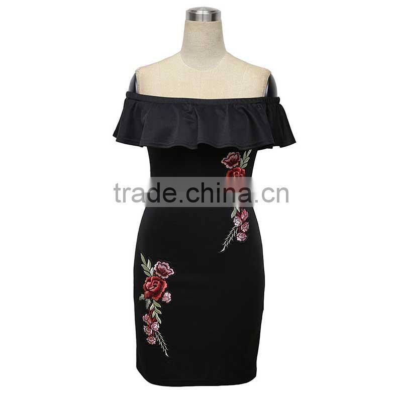 Maxnegio hot sale embroidery flower off shoulder stylish casual dresses