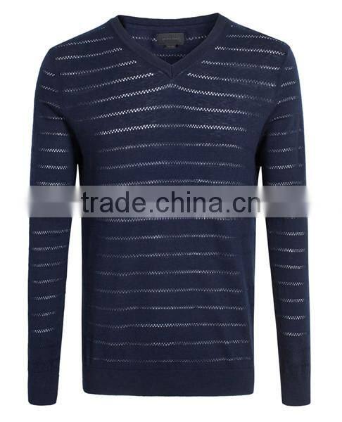 2014 Hot sale men's horizontal stripes pattern jacquard pullover sweater