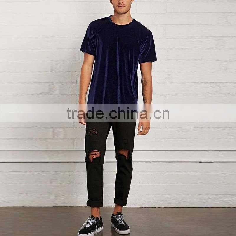 New Design Men Fashion Blouse Lightweight Round Neck Velvet Fabric Tee Shirt Blank T Shirt