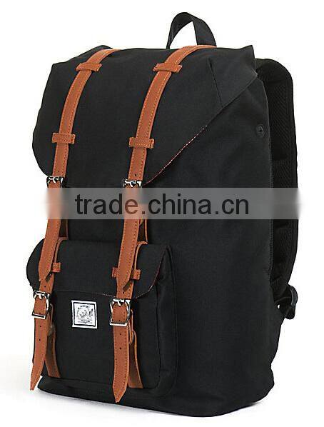 America Black 24L Backpack leather straps korean style backpack manufacturers china