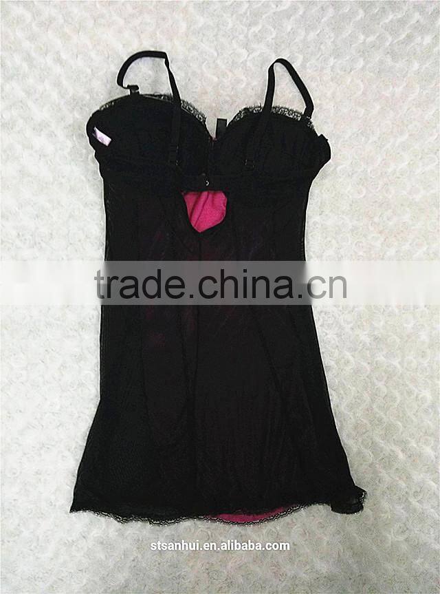 factory hot sale sexy black lace trim women babydoll sexy lingerie night wear