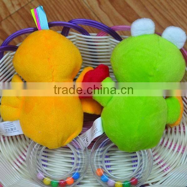 Cute animal baby educational plush toys with ring in colorful beans baby gifts