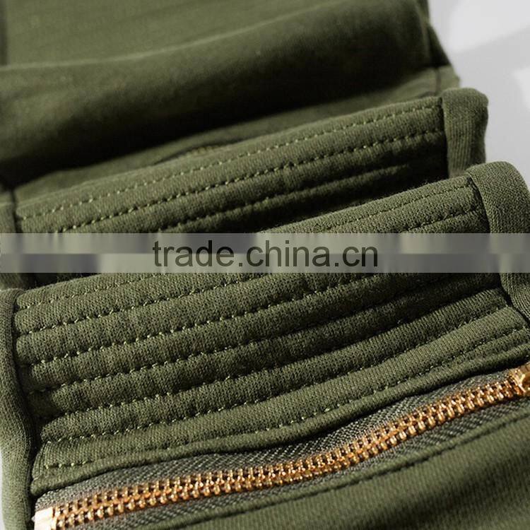 Mens autumn,winter military green jersey wrinkled knee zipper Harem trouser/pants