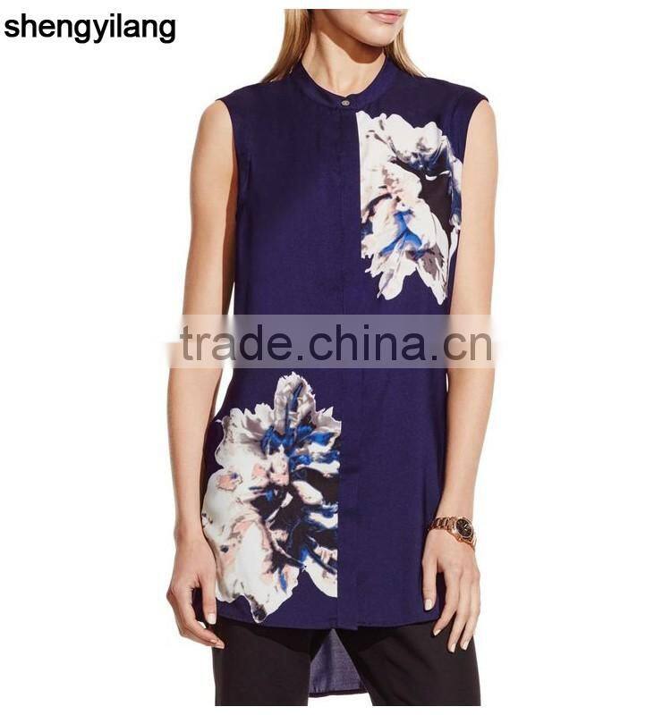 Floral print navy/black polyester/spandex cheap tank top/singlet factory guangzhou China
