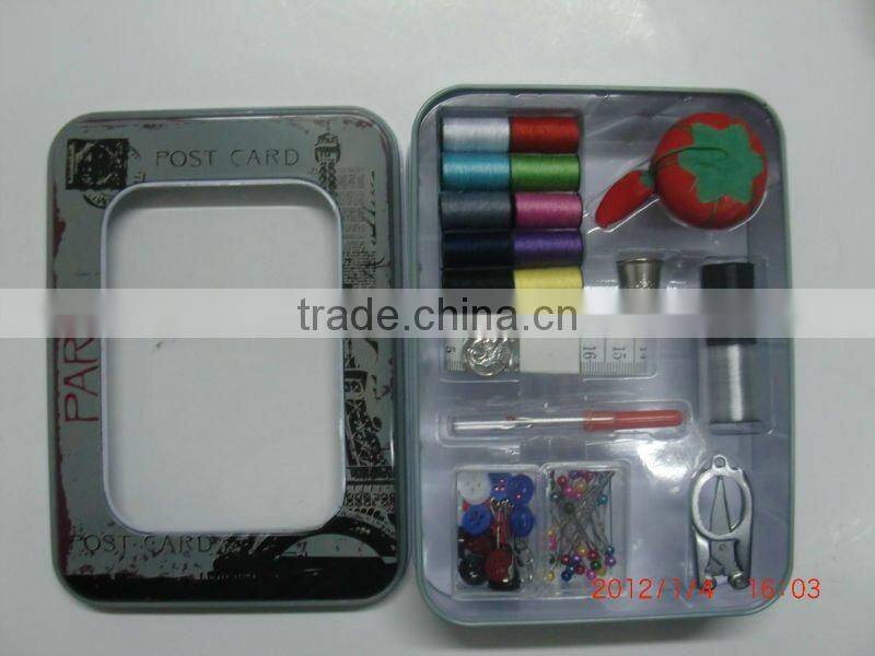 square sewing tin box