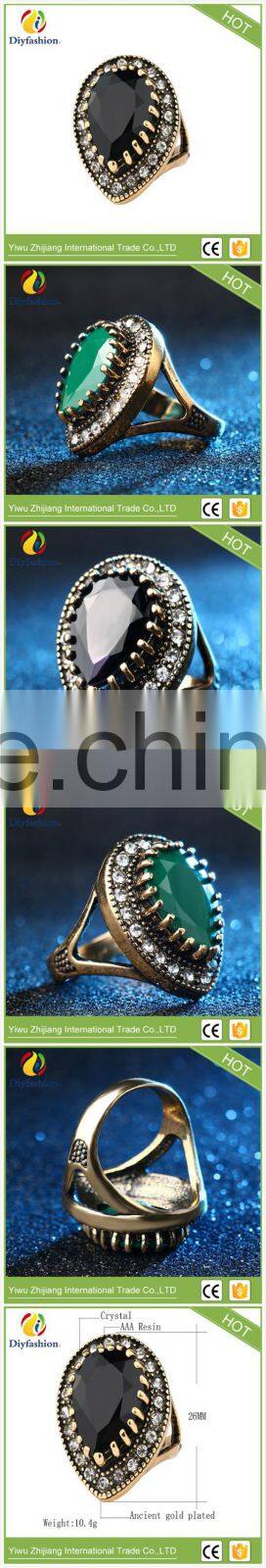 Big Water Drops black Ring For Women Plating Gold Mosaic CZ Zircon Turkey Jewelry Vintage Wedding Fine RING
