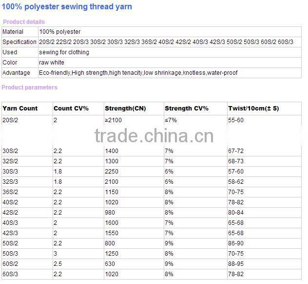 50S/3 small spool polyester sewing thread with raw white color