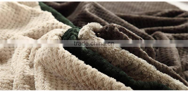 2015 Hot Sale 100% Polyester Warm Fabric Home textile Honeycomb Popcorn-Stitch Solid Waffle Weave Blanket