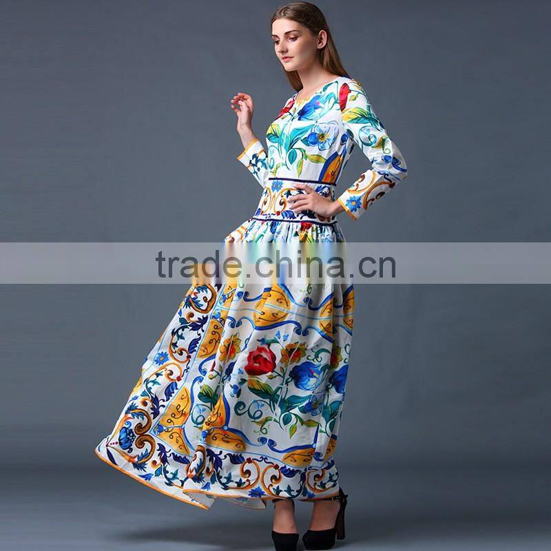 Women Long Sleeve Floral Printed Beach Maxi Dress Ladies Plus Size Party Cocktail Dresses