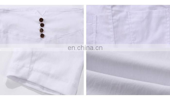 Pockets and Buttons Design White Pants Wholesale Lady Pants