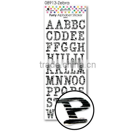 DIY Craft Scrapbook Colourful Animal print Alphabet sticker Furry Felt letter sticker