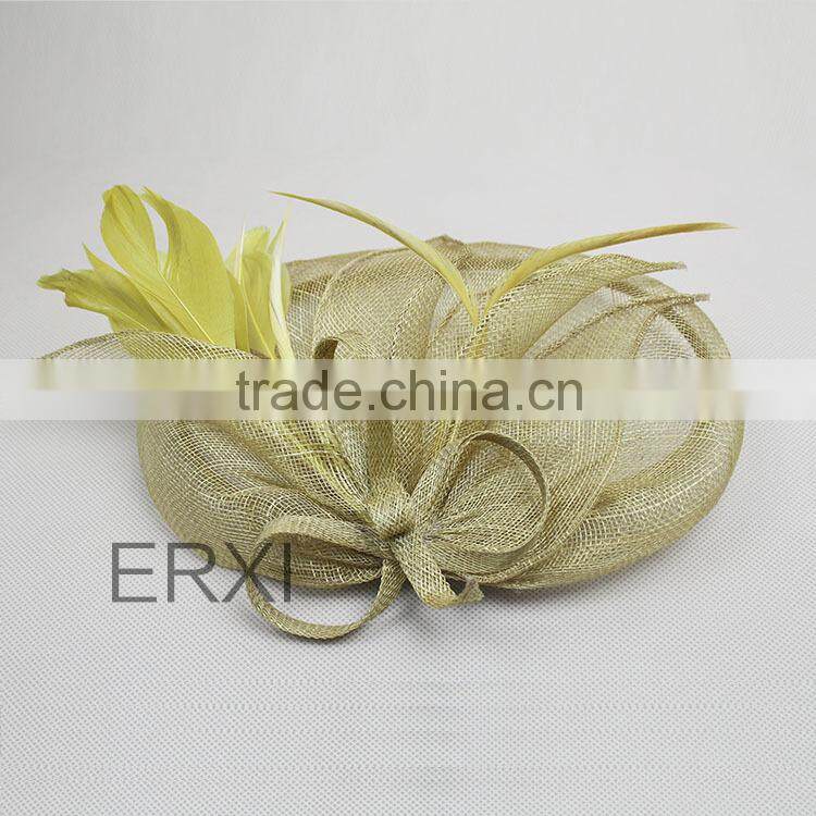 100% Sinamay Fabric Feather Fascinator Church hat