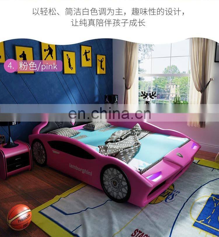 2021New leather bed princess LED light children bed Cute race car bed