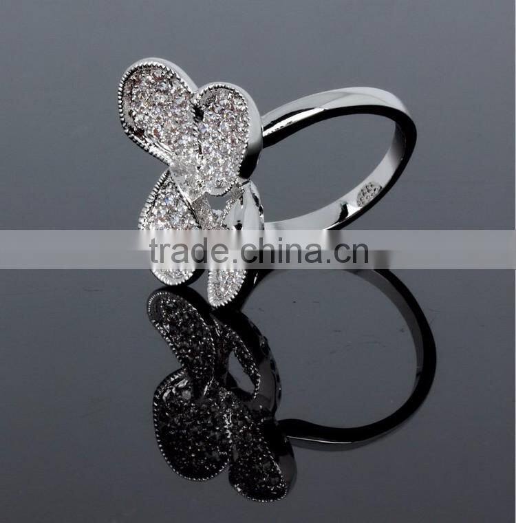 Fancy Lady Jewelry Clover Leaf Design CZ Stones Wedding Deluxe White Gold Ring