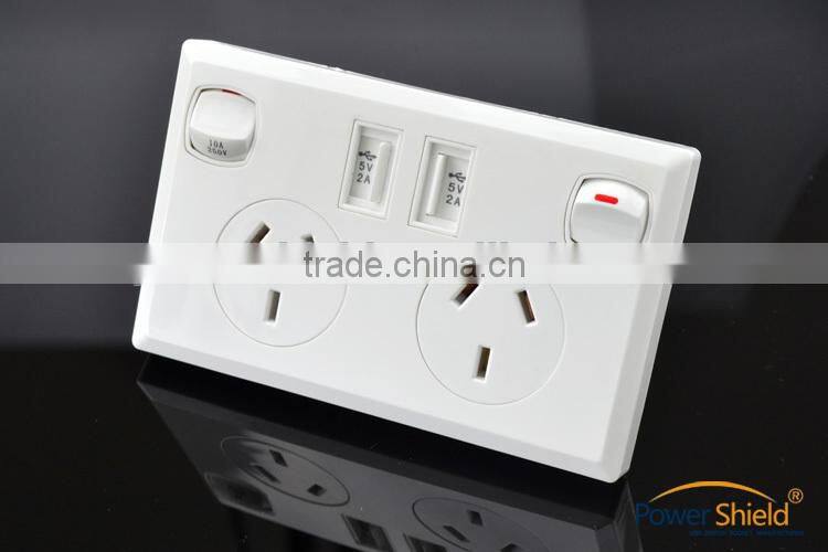 Hot sales Type I Australia/New Zealand Dual USB Wall Power Plugs 250V 10A with SAA