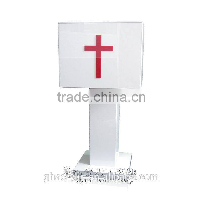 GH-RJ003 white acrylic donation boxes with locks/white donation boxes with red cross