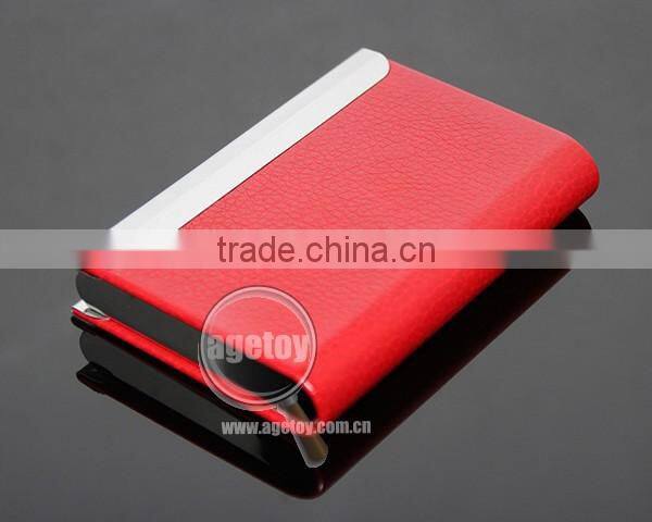 Lichee Pattern Red Leather Flannelette Lining Stainless Steel Promotional Metal Leather Credit Card Holders