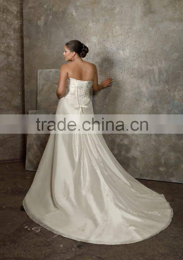 New Custom Made Ivory/White Satin Taffeta Pleat Embroidery Beading A-Line Plus Size Wedding Dress