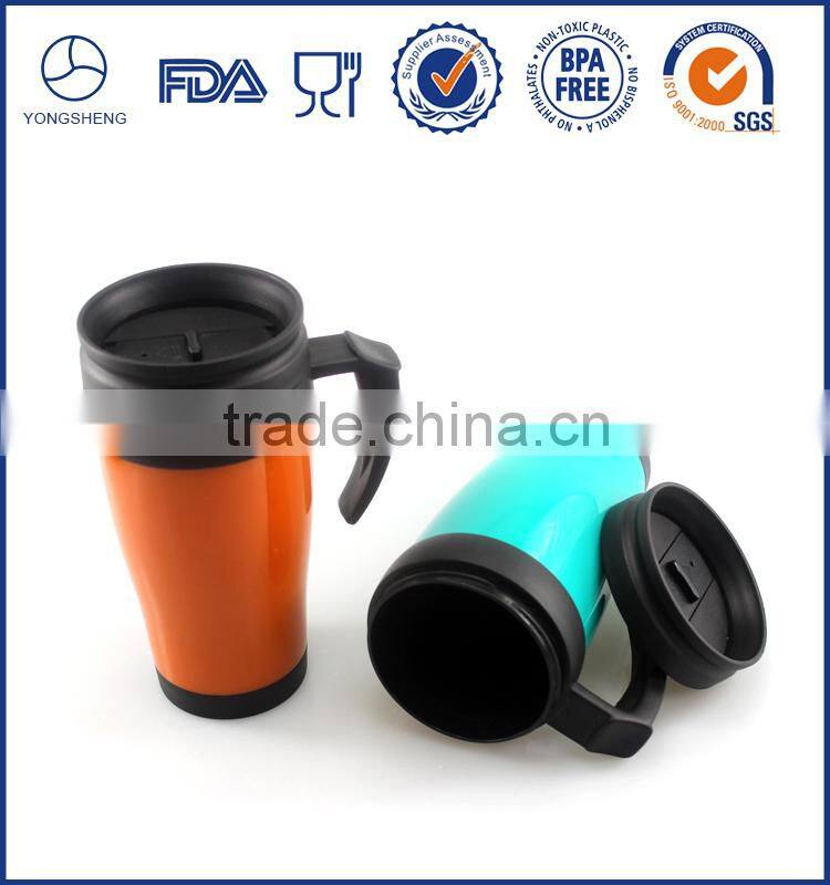 Double wall vacuum flask thermos/plastic coffee mug with handle