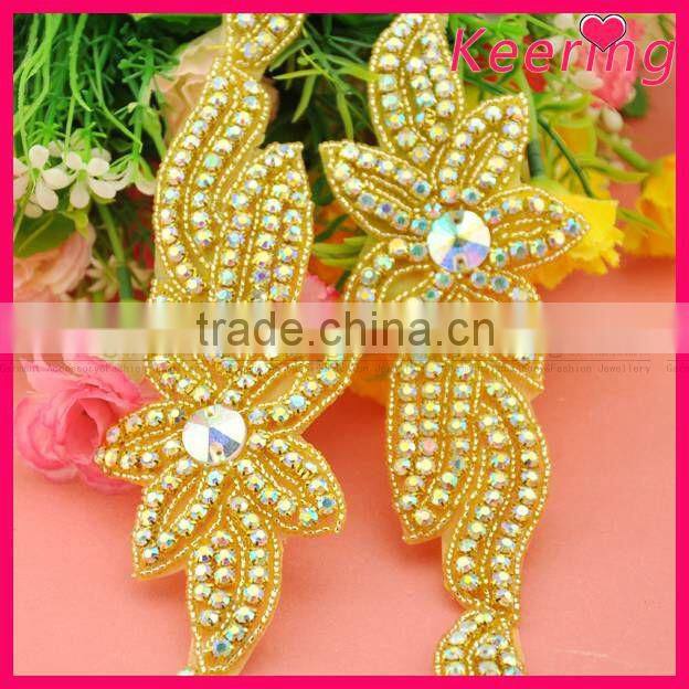 10 years factory experience wholesale gold AB rhinestone appliques WRA-715