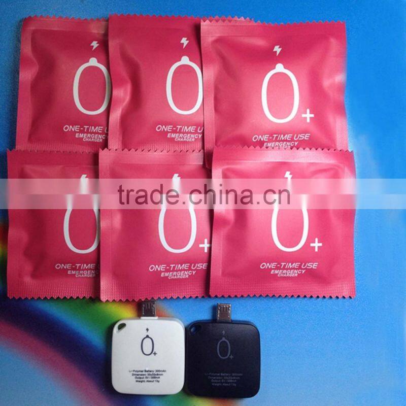 2016 hot selling one time use disposable power bank 300mah smart battery charger power banks