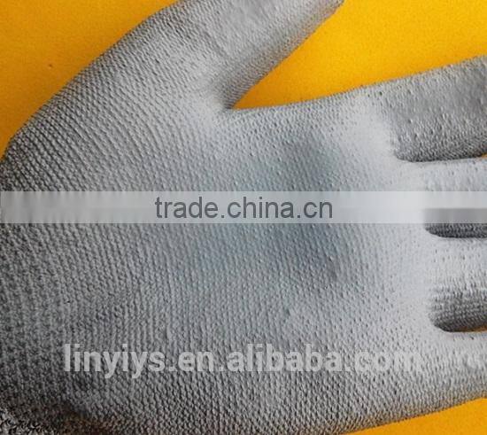 Gray color PU coated HPPE cut resistant safety gloves for glasses factory