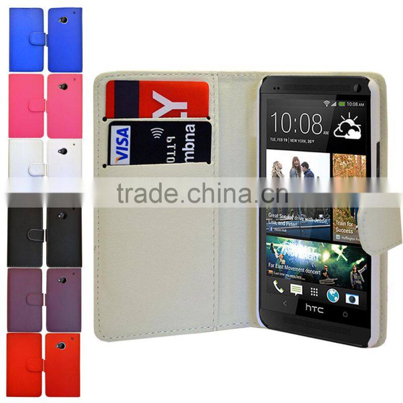 Pu leather credit card wallet mobile phone case cover for HTC one M7