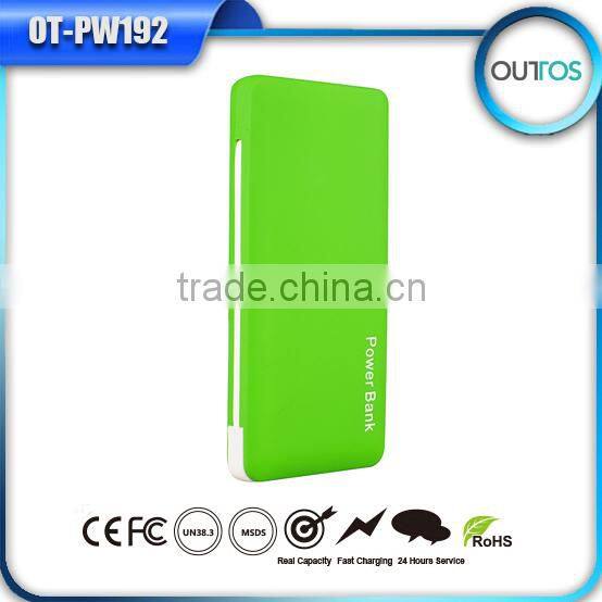 6000mah credit card size power bank with 2 bulit-in cables