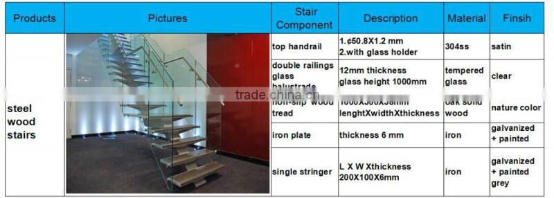 Straight glass stairs, laminated glass staircase, single stringer stair--YUDI