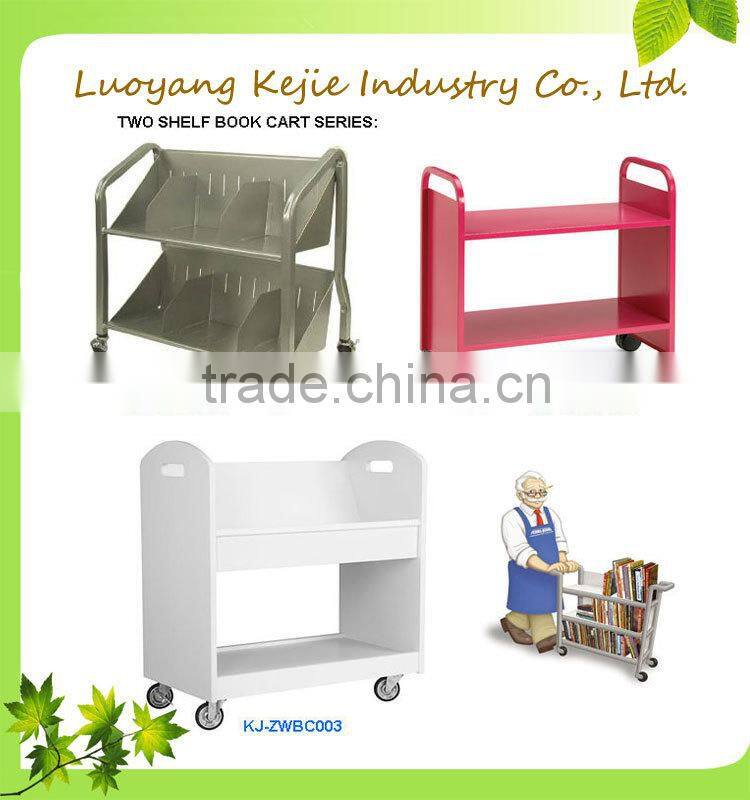 durable steel flat book cart/library trolley bookshelf/book rack shelving/steel rolling library book carts