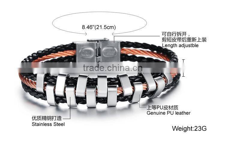 NSSL161 black leather red steel wire tooth hallmark stainless steel bracelets