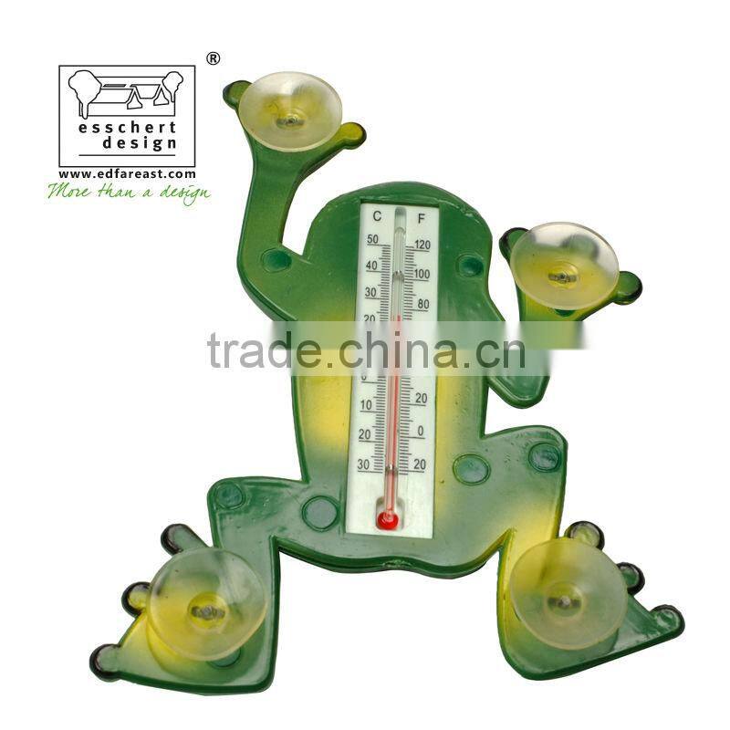 designed hand painted frog shape plastic window animal thermometer
