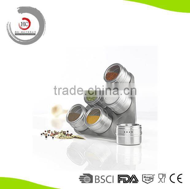 Stainless steel magnetic spice container magnetic spice jar magnetic spice rack with triangle board HC-MS33