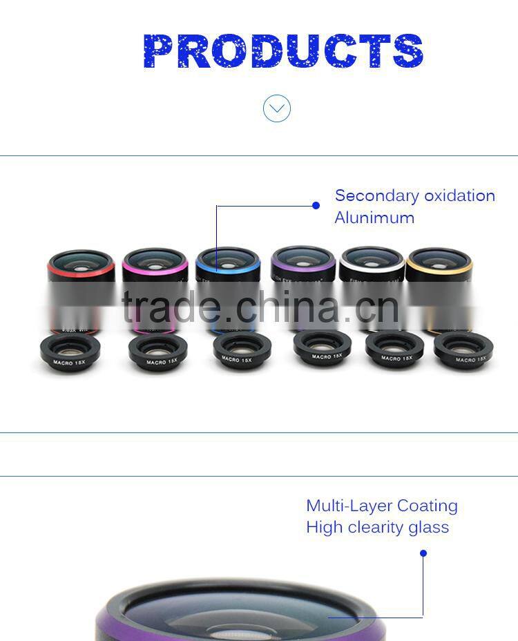 Christimas Gift 3 in1 Lens 198 Fisheye Lens Universal 0.63 Wide Angle 15 Micro Lens For iphone 5S 6S plus