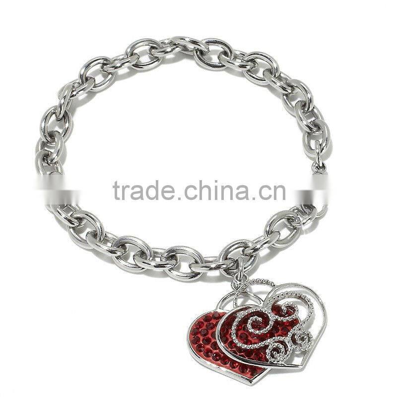 LusciousS Stately Steel Pave Crystal "Heart" Charm Bracelet Manufacturer & Factory & Supplier