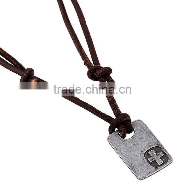 custom new popular fashion mens cross dog tag leather necklace pendant