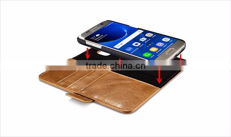 ICARER Genuine Leather Wallet Case for Samsung Galaxy S7 with Card Slots and Stand Function