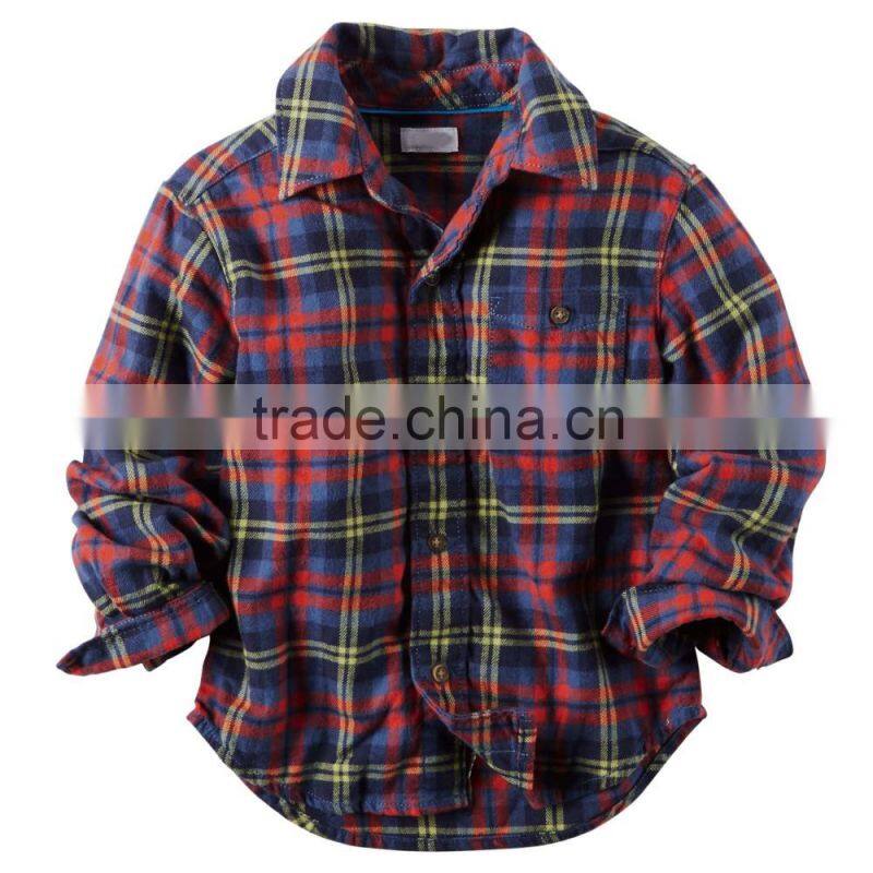 Wholesale Long Sleeve Cotton Plaid Flannel Button-Front Children Wear Shirt Classic Shirt For Boys