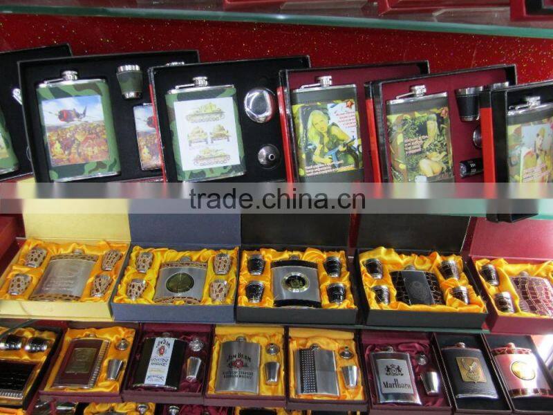 9oz and 18oz hip flask add to four cups and a Funnel in gift set box