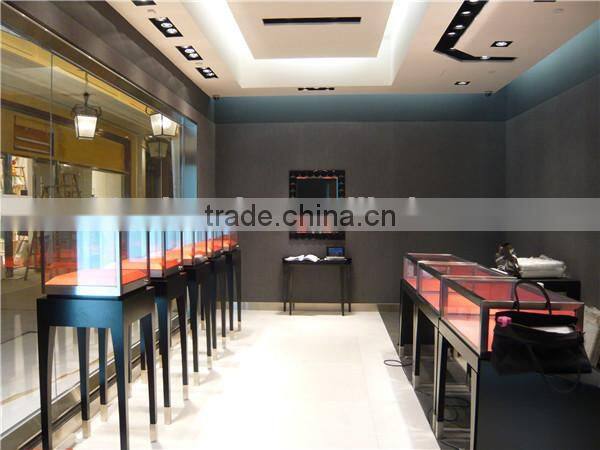 Black Wooden Shop Cabinet With Glass Showcase For Jewel Watch Display