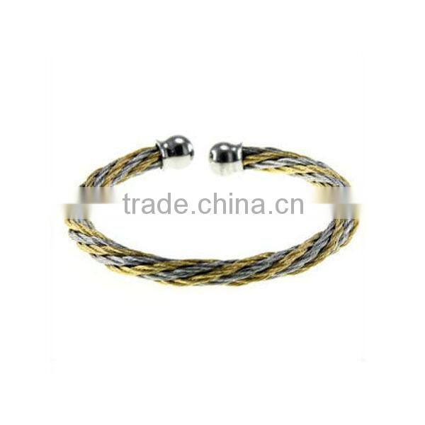 High quality stainless steel cuff bracelet blank cable cuff bracelet twisted cable cuff bracelet with gold cross charms LB8392