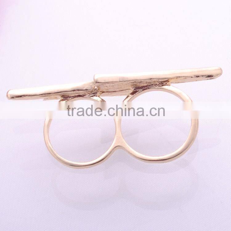 >>>2016 new hot sale European style fashion punk style exaggerated rhinestone lightning double finger ring/