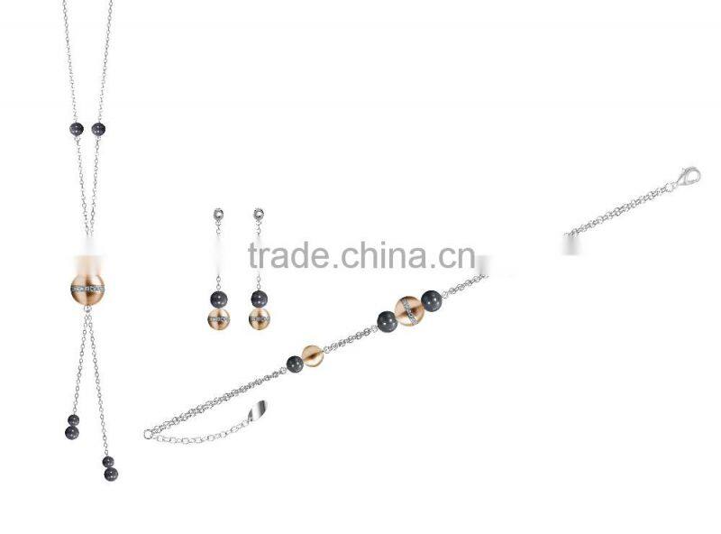 2016 Coolman Jewelry Zirconia and 316L Stainless Steel Material Gilrs Jewelry Sets Elegant Style Necklace Bracelet and Earrings