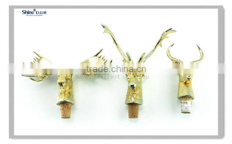 novelty lighted silver deer head wine bottle stopper with custom cork for business gift home decoration