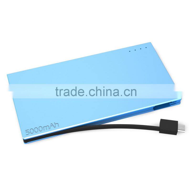2017 New products Shenzhen Power bank 5000mAh Built in USB Cables mobile charger with 4 LED Indicatiors