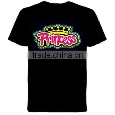 wholesale 100% cotton sould active led t-shirt / el t-shirt/el equalizer t-shirt