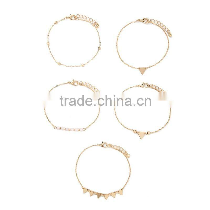 Exquisite Alloy Gold Plated Crystal Beads Tiny Metal Beads Five Chain Triangular Geometry Rhinestone Bracelets Sets For Students